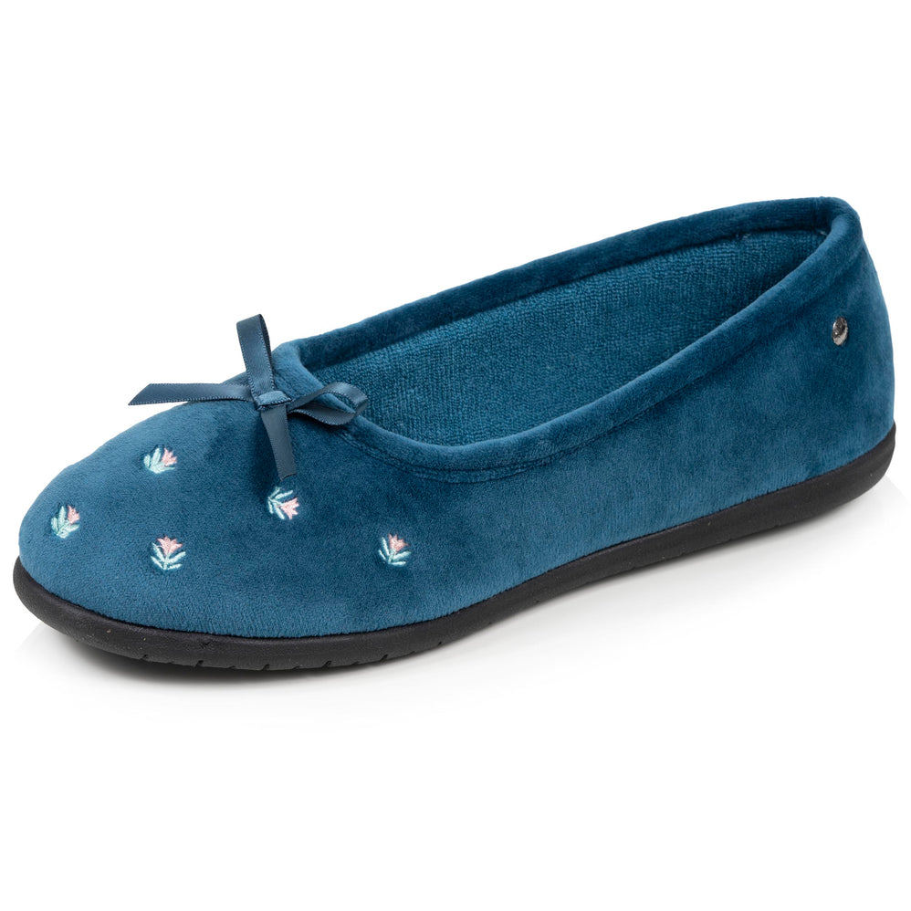 Mujer Zapatillas de casa Pato azul flores - Isotoner