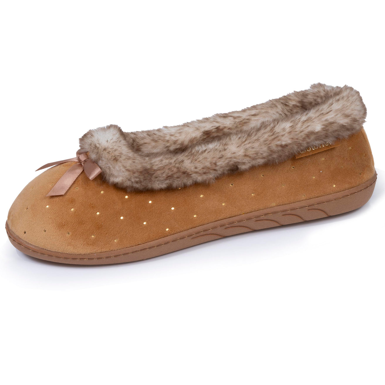 Zapatillas de casa bailarinas Mujer Camel Brillante