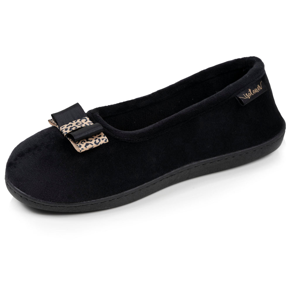 Mujer Zapatillas de casa ergonómicas Bailarinas Negro con lazo de leopardo - Isotoner