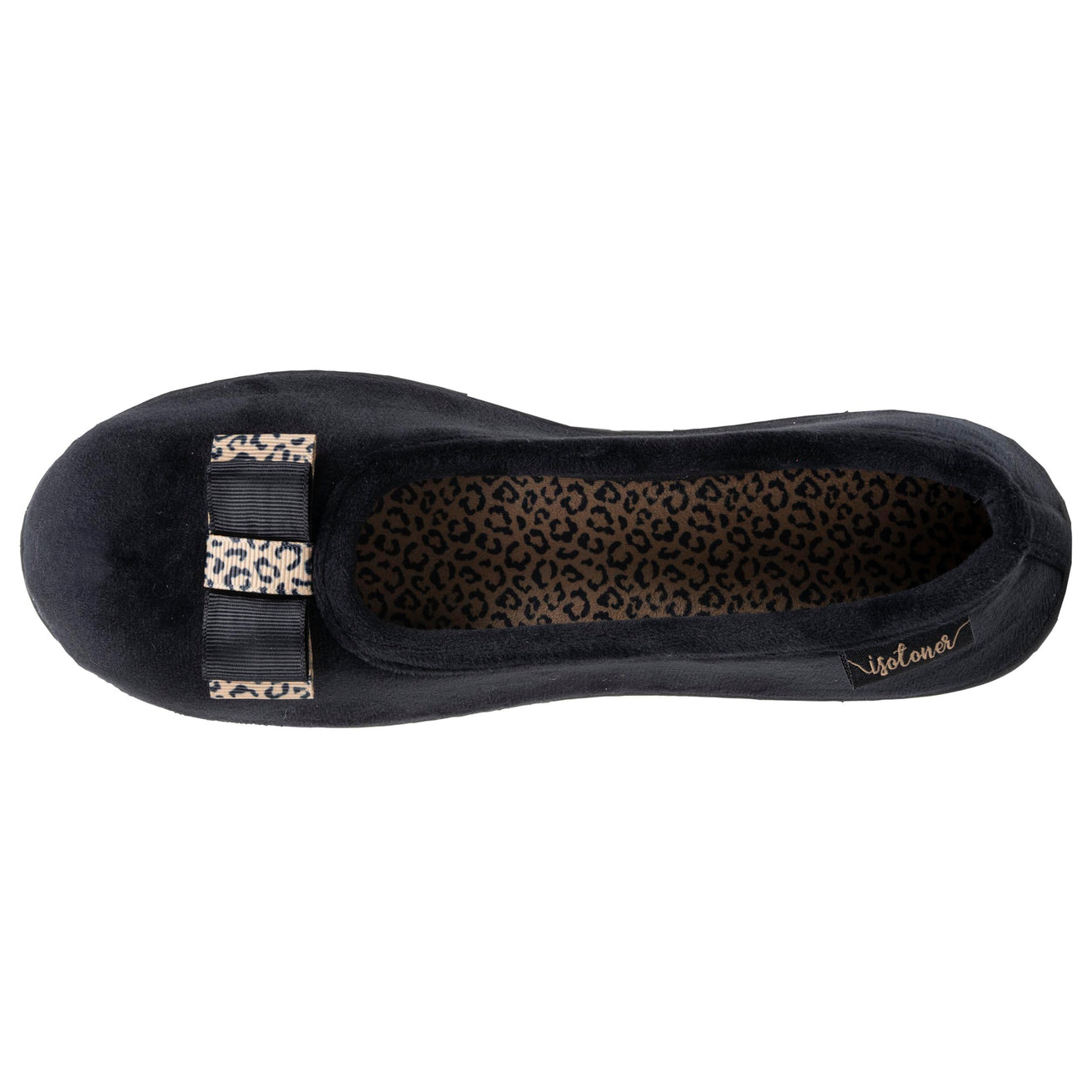 Mujer Zapatillas de casa ergonómicas Bailarinas Negro con lazo de leopardo
