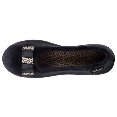 Mujer Zapatillas de casa ergonómicas Bailarinas Negro con lazo de leopardo - Isotoner