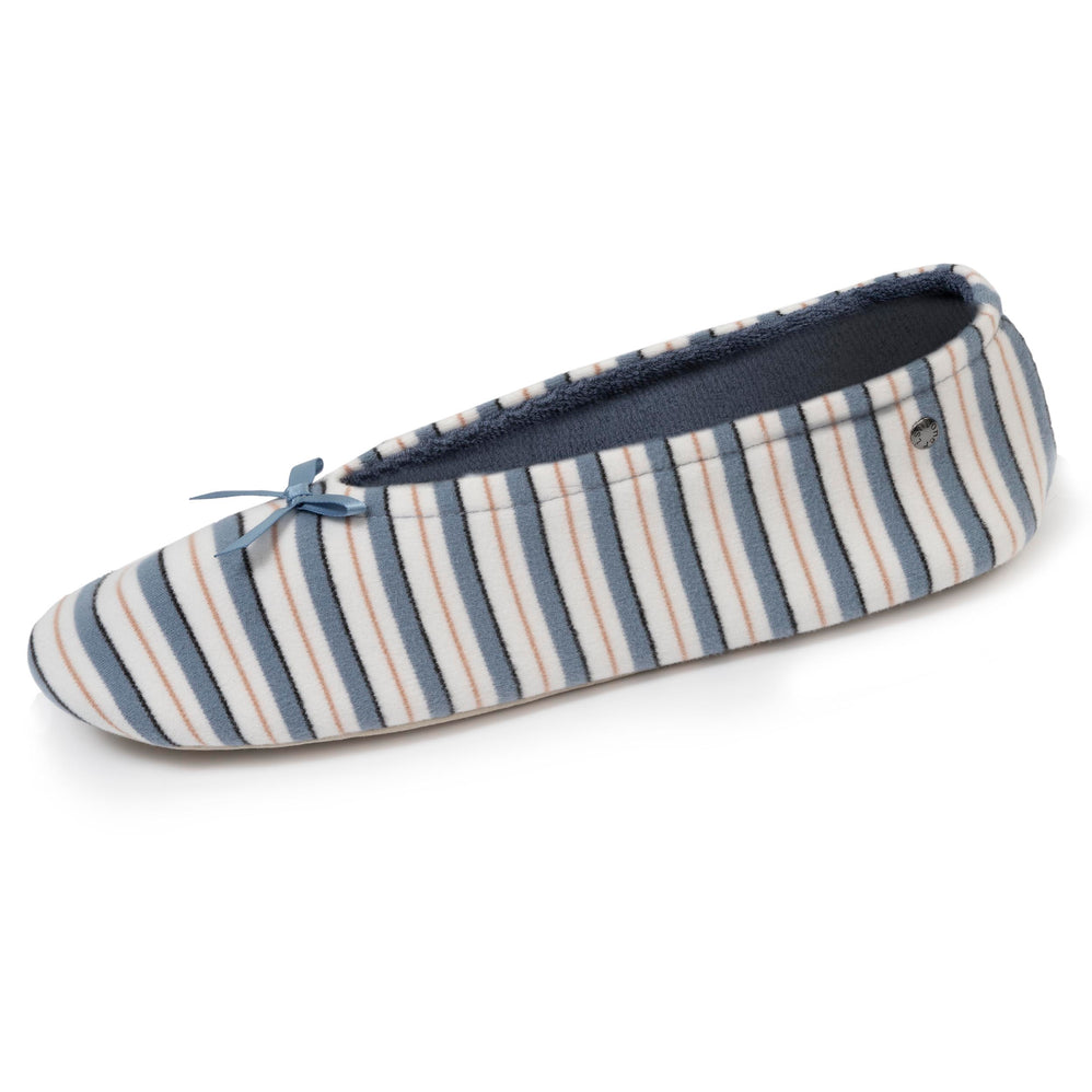 Zapatillas de casa bailarinas gran nudo Mujer Raya azul marino - Isotoner