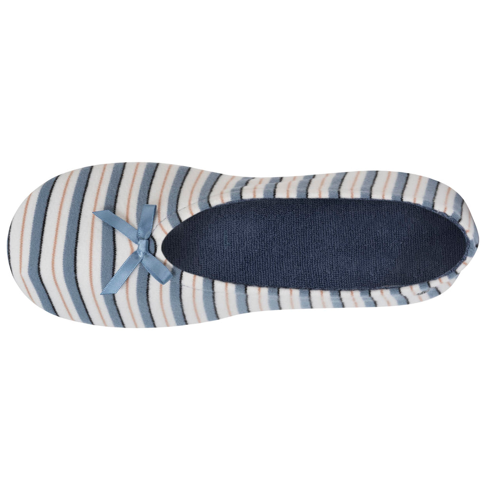 Zapatillas de casa bailarinas gran nudo Mujer Raya azul marino - Isotoner