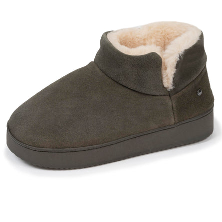 Zapatillas de casa botines cuero Mujer Caqui - Isotoner