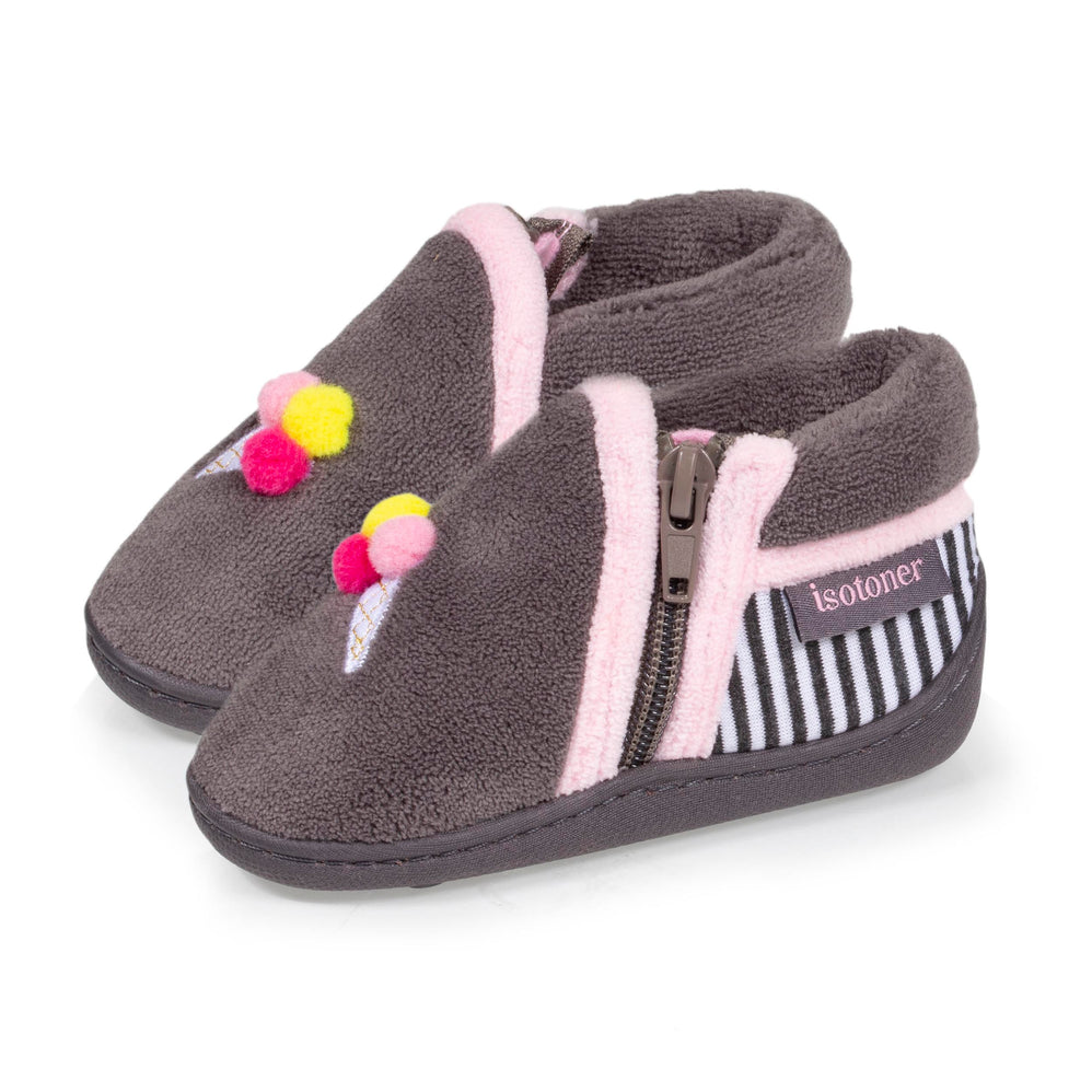 Zapatillas de casa botines cremallera Bebe Hielo Gris - Isotoner