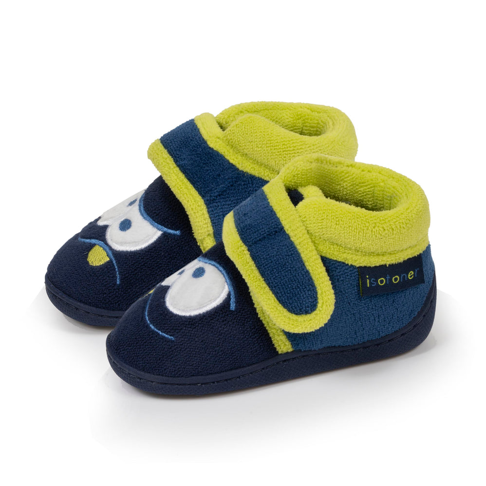 Zapatillas de casa botines velcro Bebé Marino monstruo amarillo - Isotoner