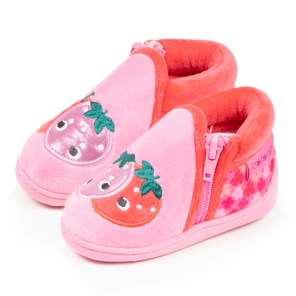 Zapatillas de casa botines cremallera Bebé Rosa fresa - Isotoner