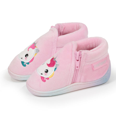 Zapatillas de casa botines cremallera Bebé Rosa Gris - Isotoner