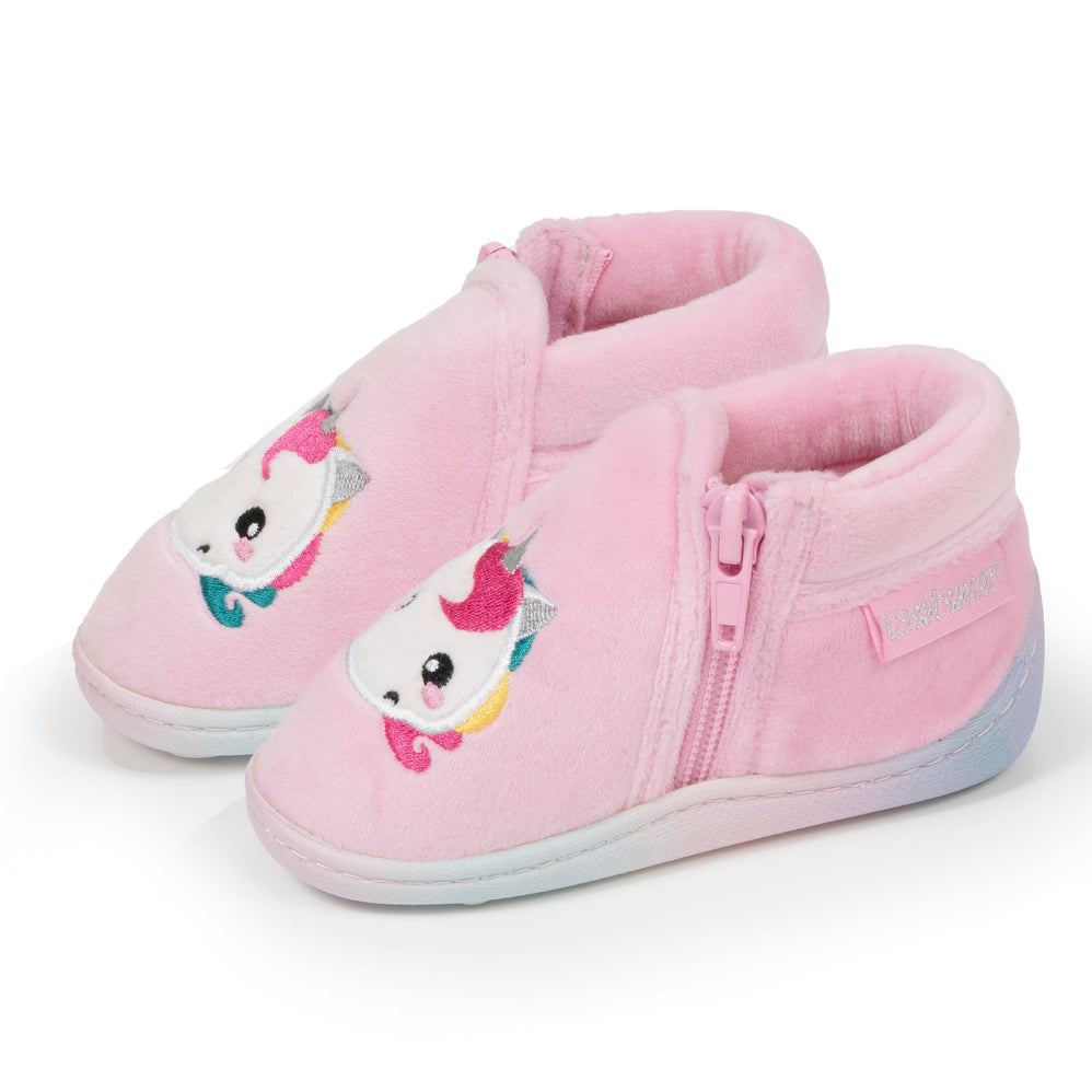 Zapatillas de casa botines cremallera Bebé Rosa Gris - Isotoner