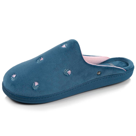 Mujer Chinelas Zapatillas de casa Pato Azul flores - Isotoner