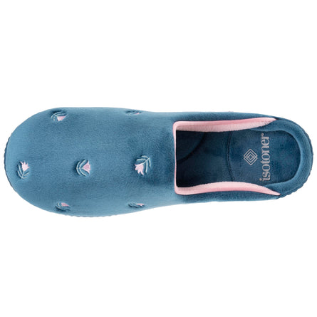 Mujer Chinelas Zapatillas de casa Pato Azul flores - Isotoner