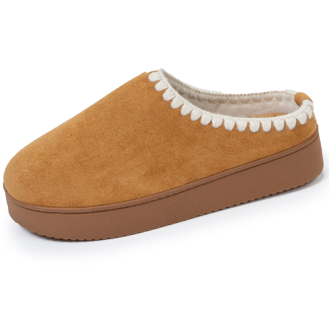 Zapatillas de casa chinelas Mujer plataforma Camel con ribete