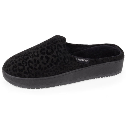 Zapatillas de casa chinelas con tacón Mujer Leopardo negro - Isotoner