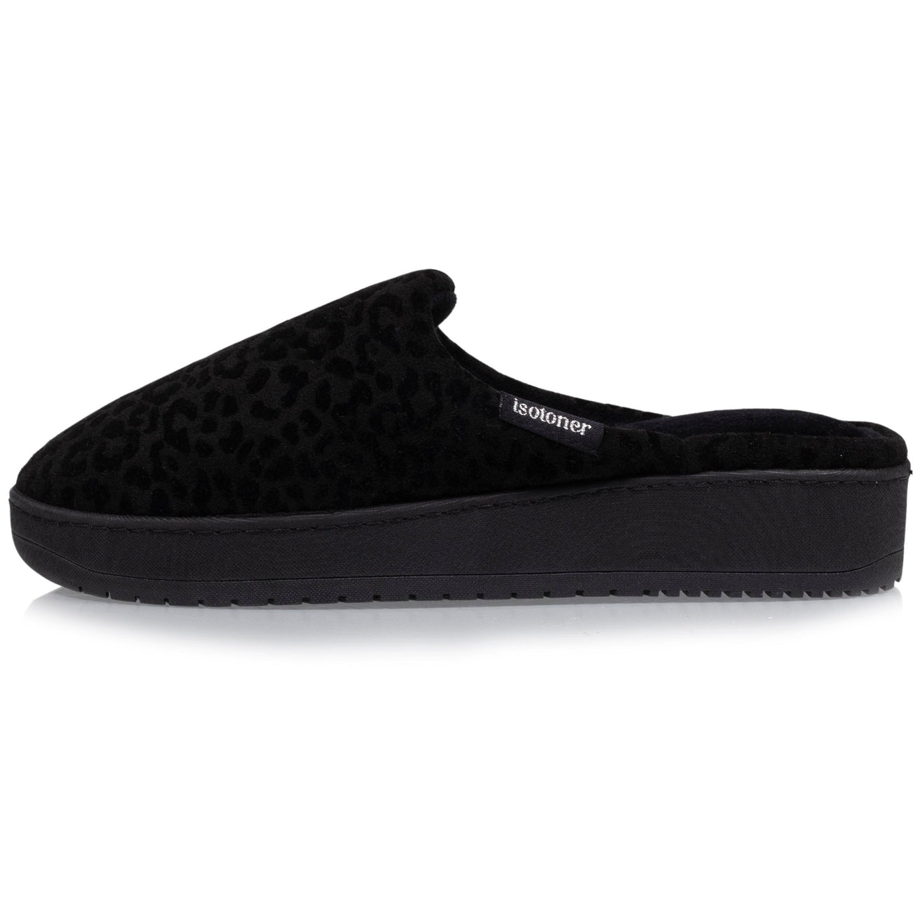 Zapatillas de casa chinelas con tacón Mujer Leopardo negro