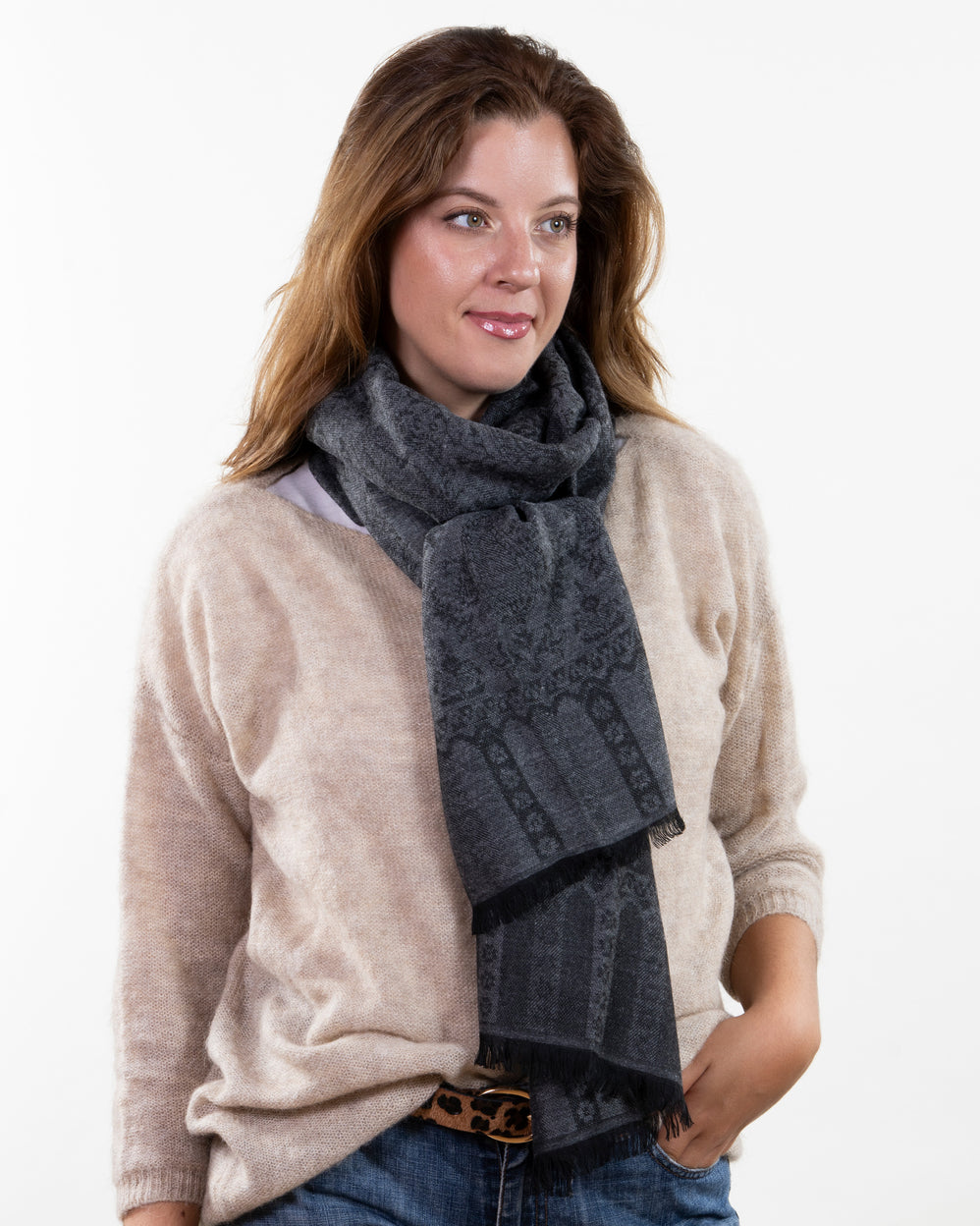 Bufanda Mixta Ultra-suave Estampado Negro - Isotoner