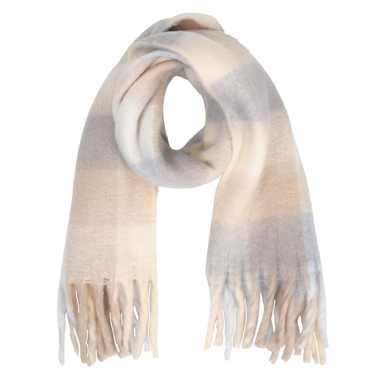 Bufanda Mujer de cuadros con flecos Beige/Gris