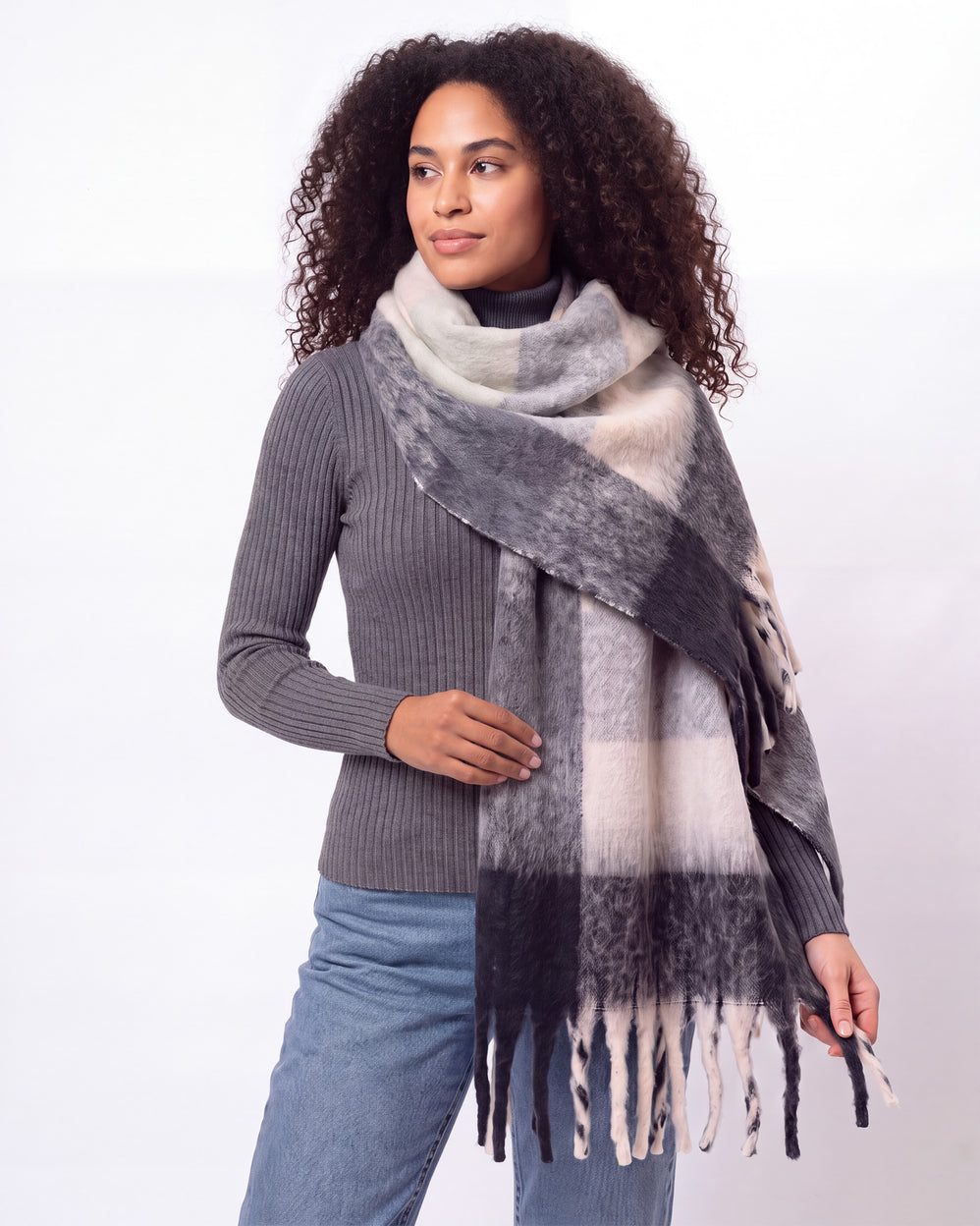 Bufanda Mujer con flecos Beige/Gris - Isotoner