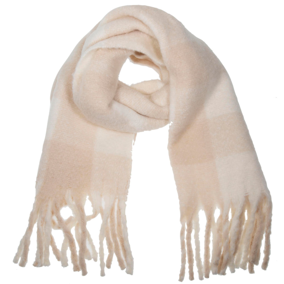 Mujer Bufanda de cuadros con flecos Crema - Isotoner