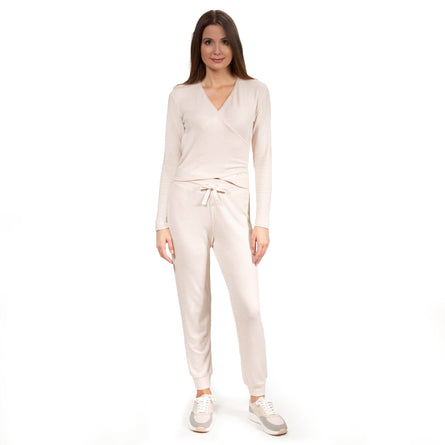 Conjunto Homewear con camiseta cruzada y pantalón jogger Beige - Isotoner