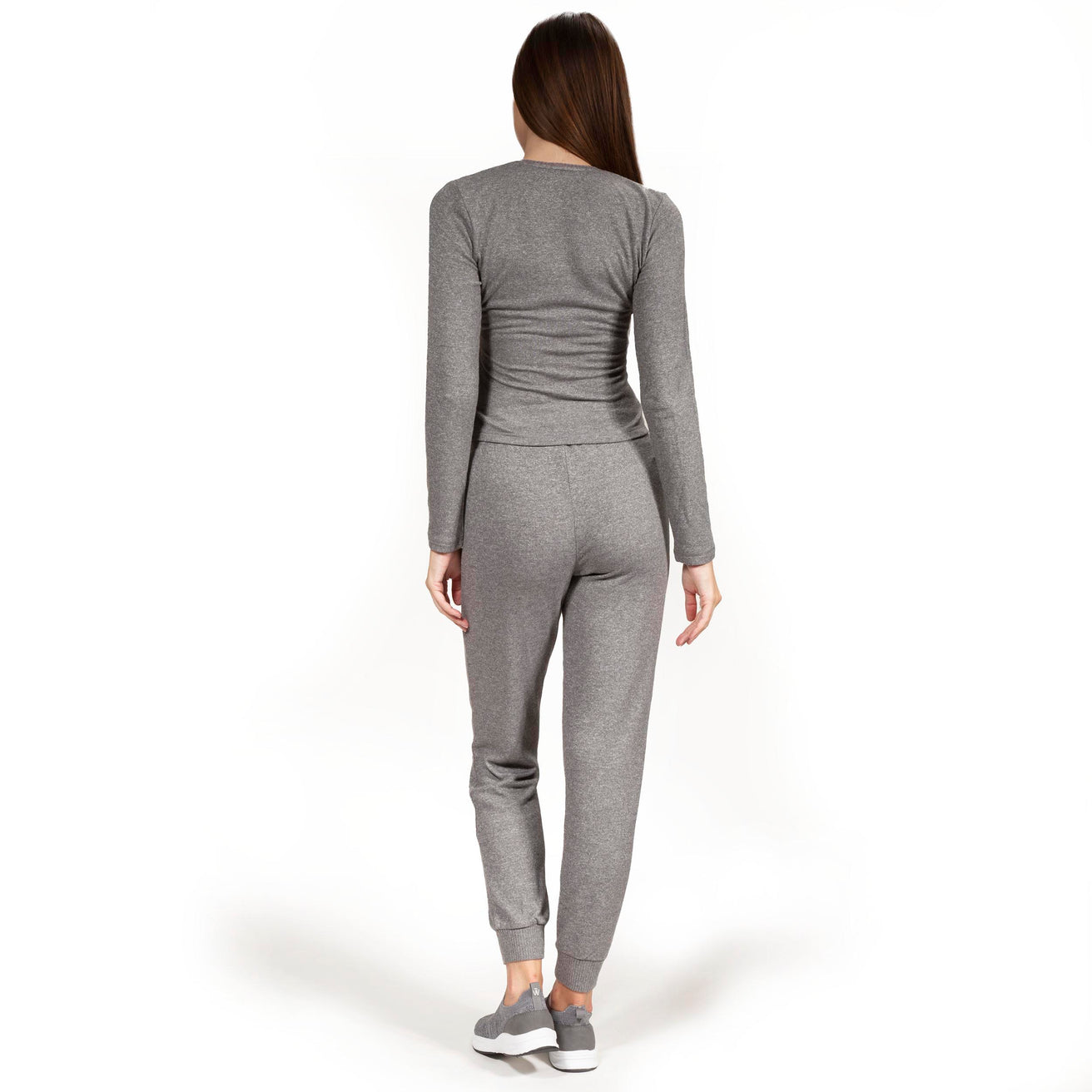 Conjunto Homewear con camiseta cruzada y pantalón jogger Gris jaspeado