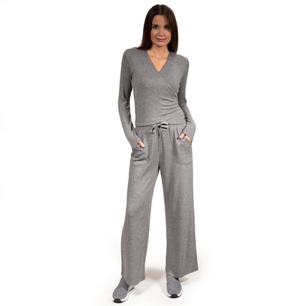 Conjunto Homewear con camiseta cruzada y pantalón ancho Gris jaspeado - Isotoner