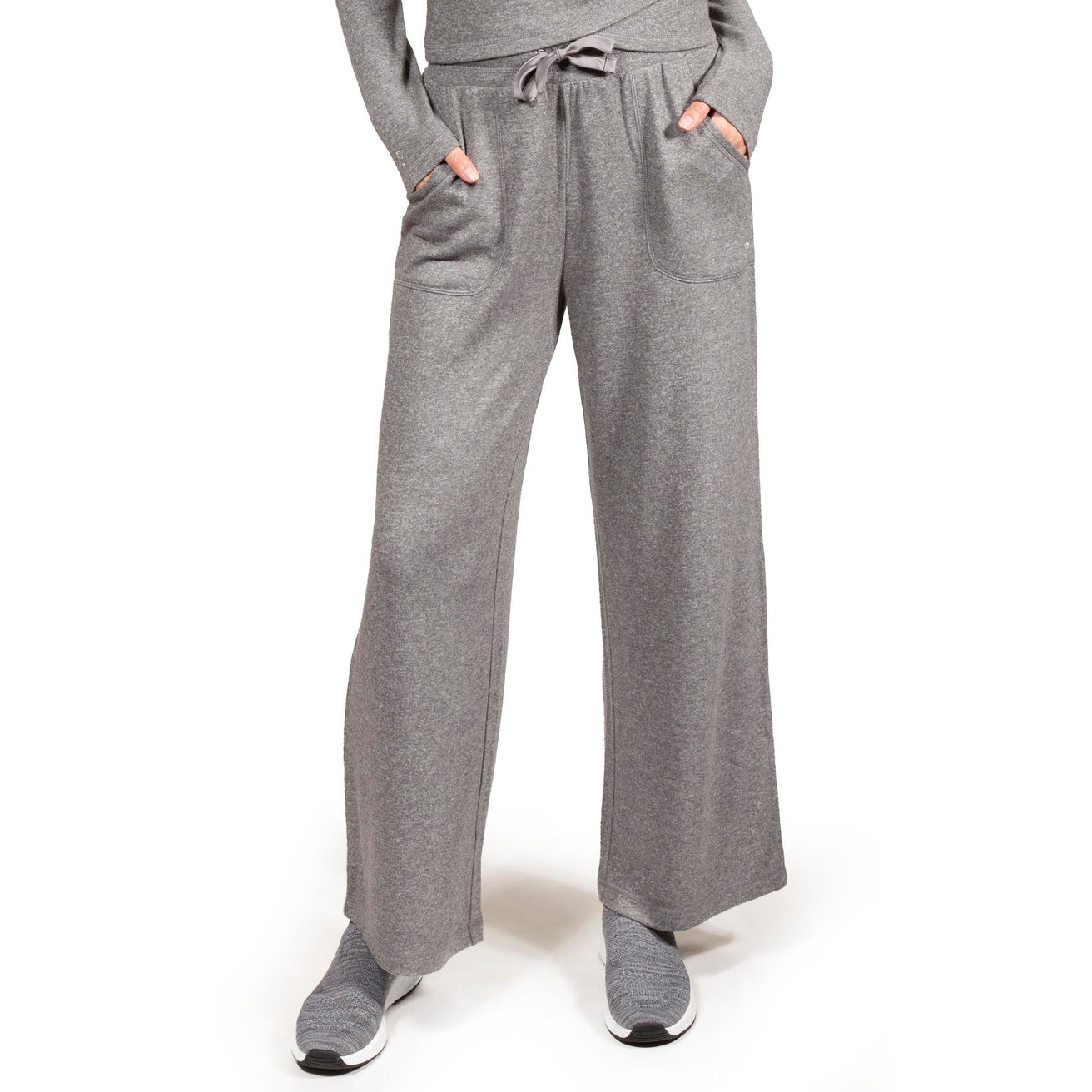 Conjunto Homewear con camiseta cruzada y pantalón ancho Gris jaspeado