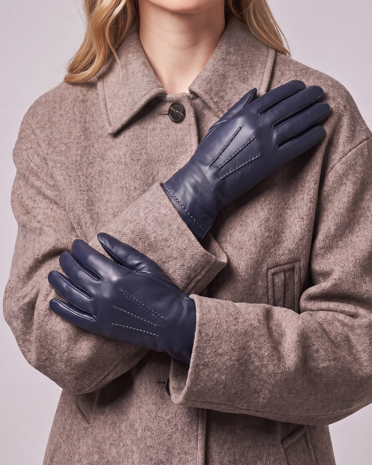 Guantes Mujer 3 costuras cuero Denim