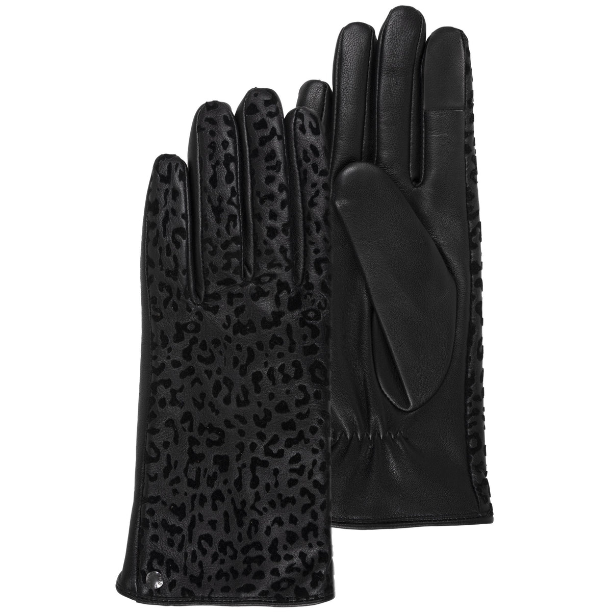 Guantes Mujer Táctiles Cuero de cordero Negro Leopardo