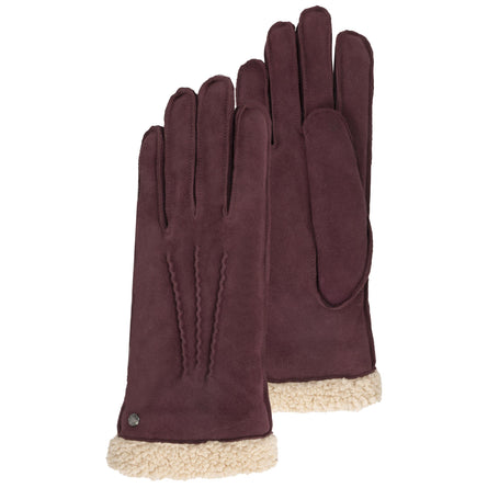 Guantes Mujer cuero ateriopelado forrados Burdeos - Isotoner