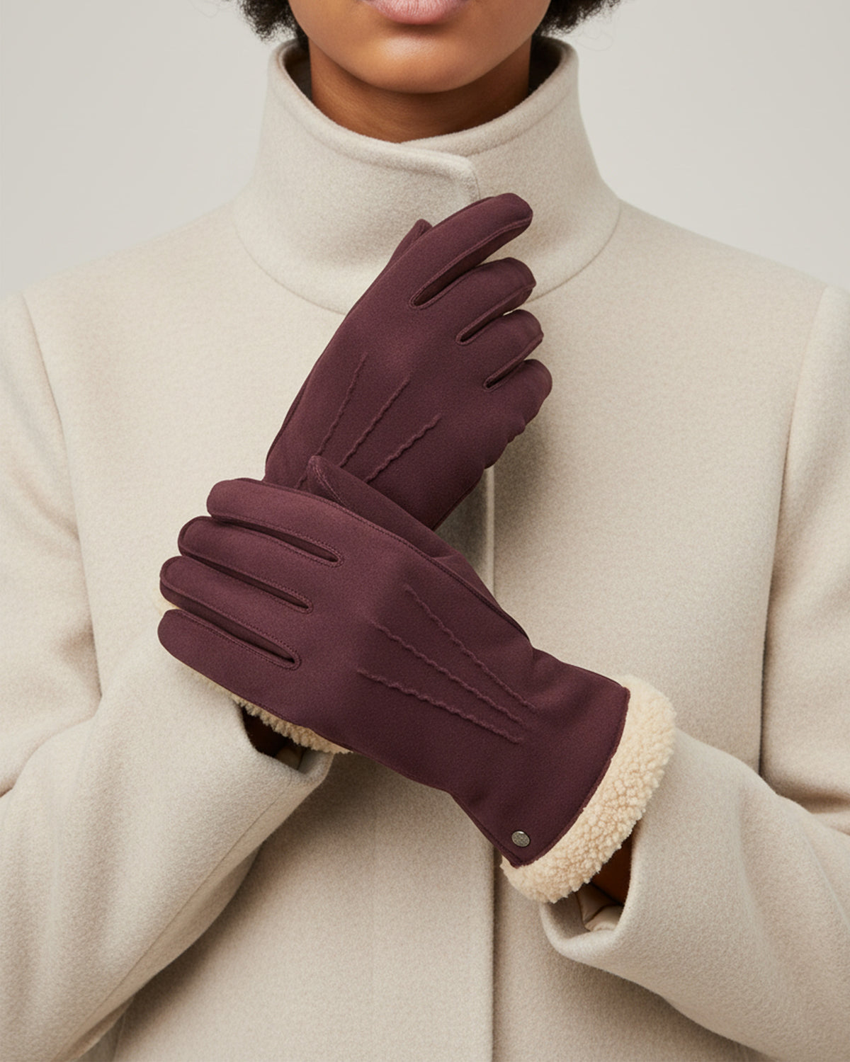 Guantes Mujer cuero ateriopelado forrados Burdeos
