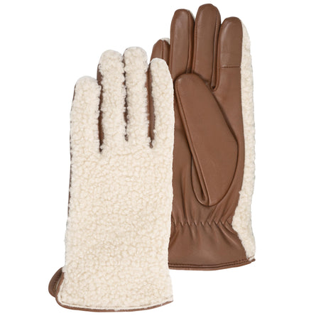 Guantes Mujer táctiles cuero cálido Sherpa/Coñac - Isotoner