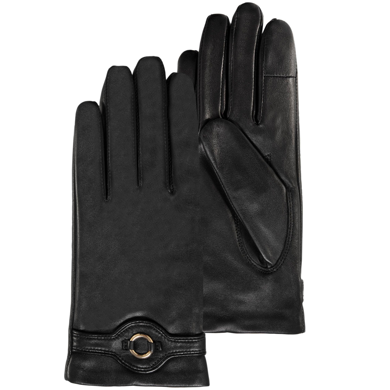 Guantes Mujer táctiles cuero hebilla Negro