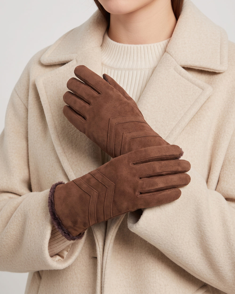 Guantes Mujer táctiles cuero terciopelo Coñac - Isotoner