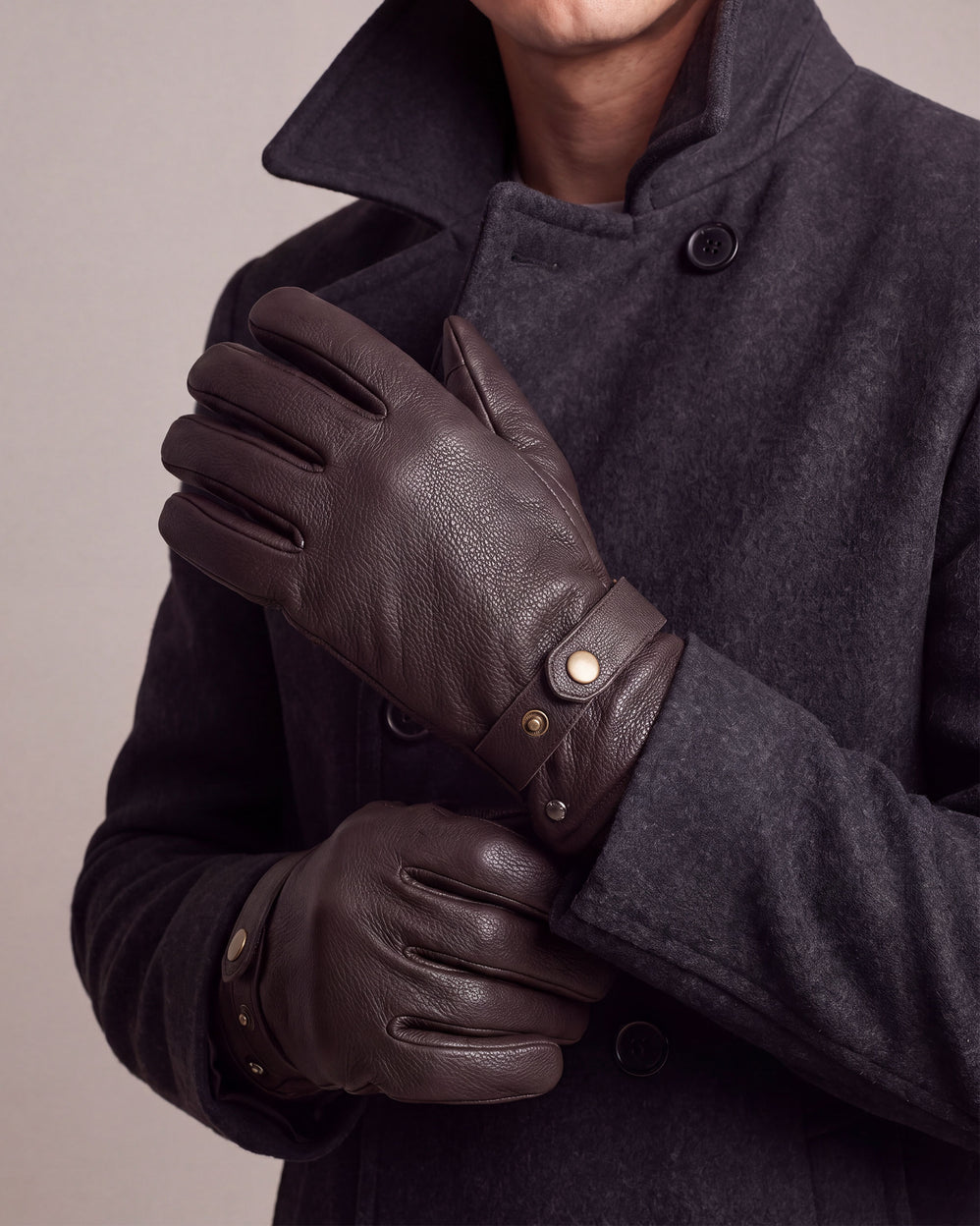 Guantes Hombre cuero Marrón lengüeta de ajuste - Isotoner