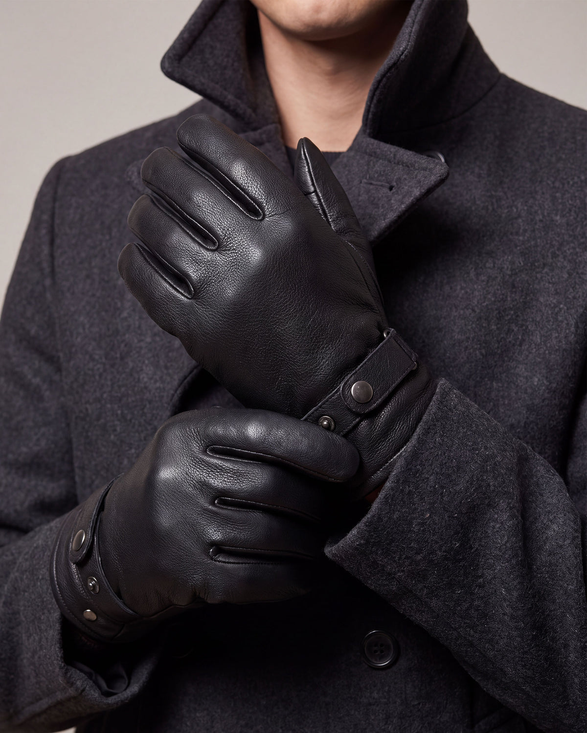 Guantes Hombre cuero Negro lengüeta de ajuste