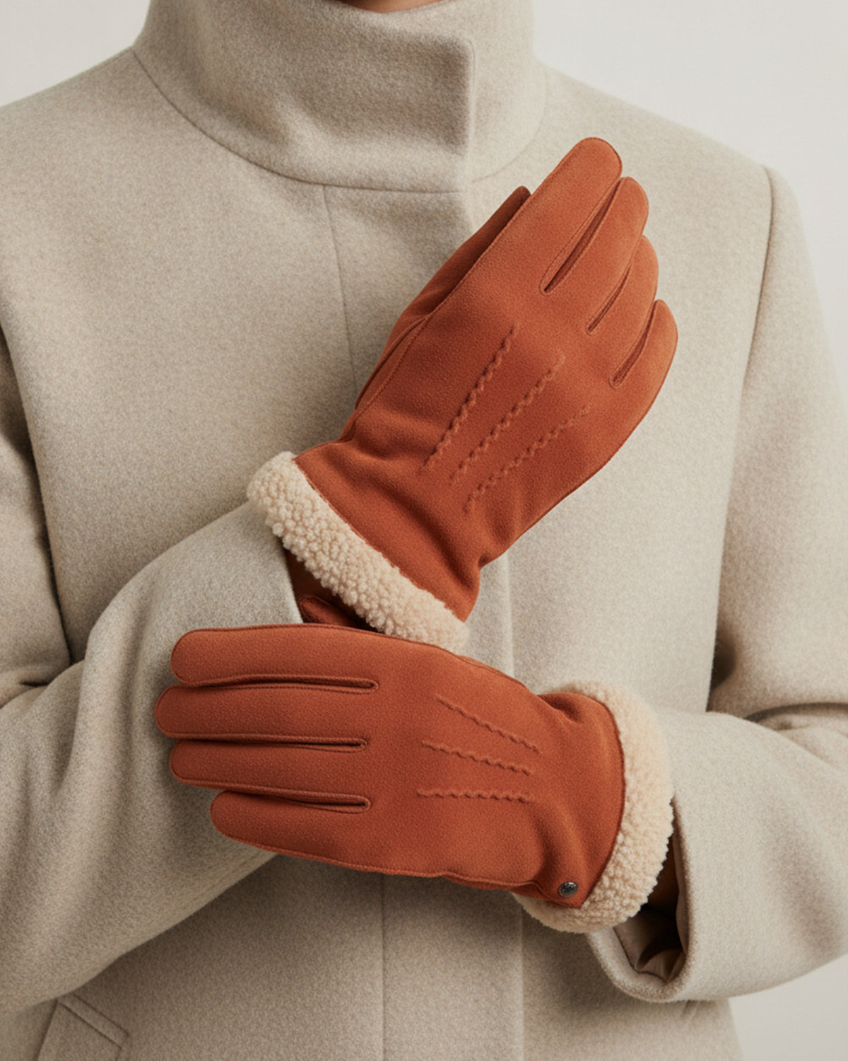 Guantes Mujer cuero ante acolchados Mandarina