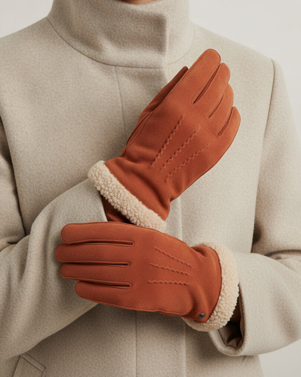 Guantes Mujer cuero ante acolchados Mandarina - Isotoner