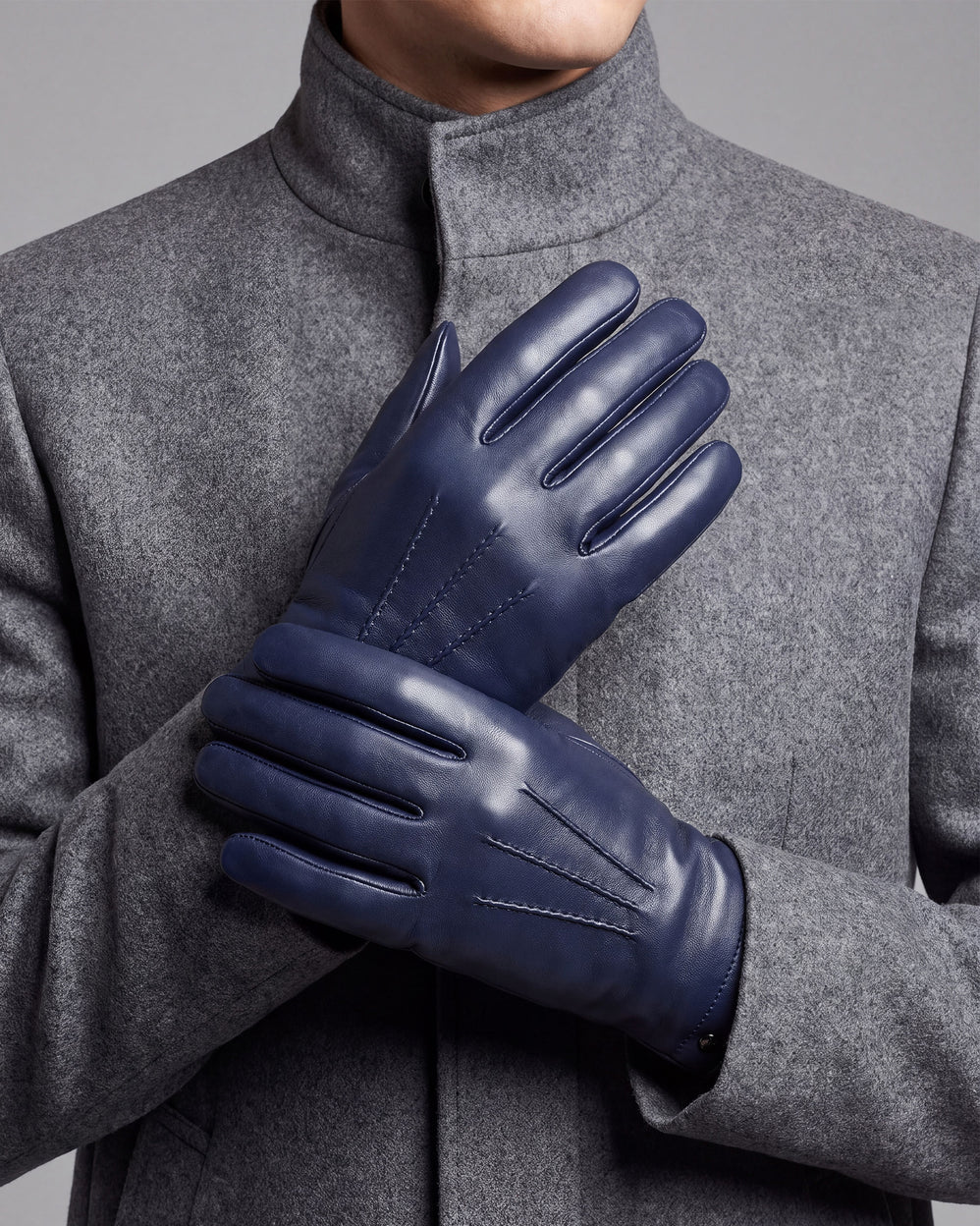Guantes Hombre cuero de cordero y seda Marino - Isotoner