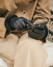 Guantes Mujer cuero bordes de piel Negro