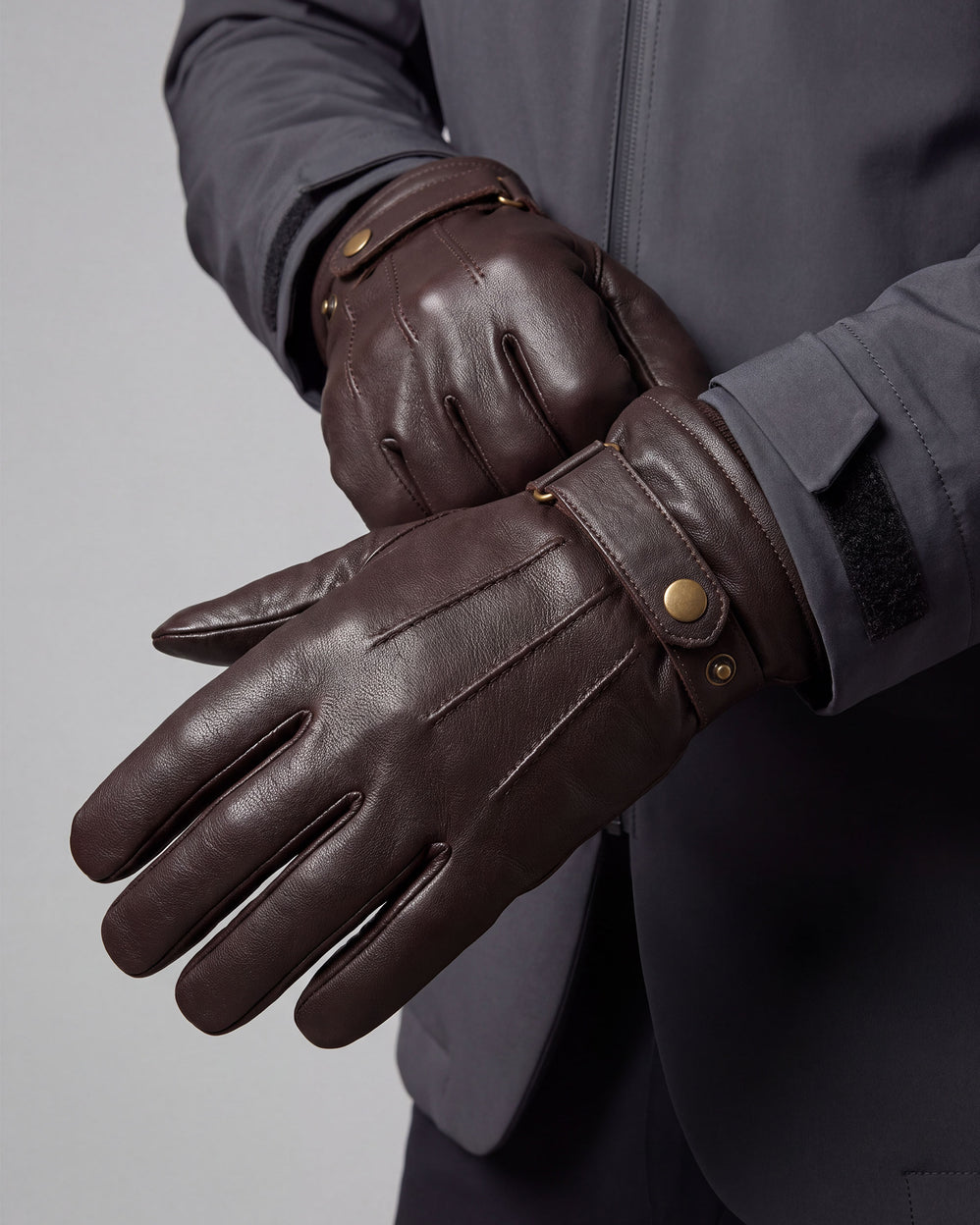 Guantes Hombre táctiles cuero correa de ajuste Marrón - Isotoner