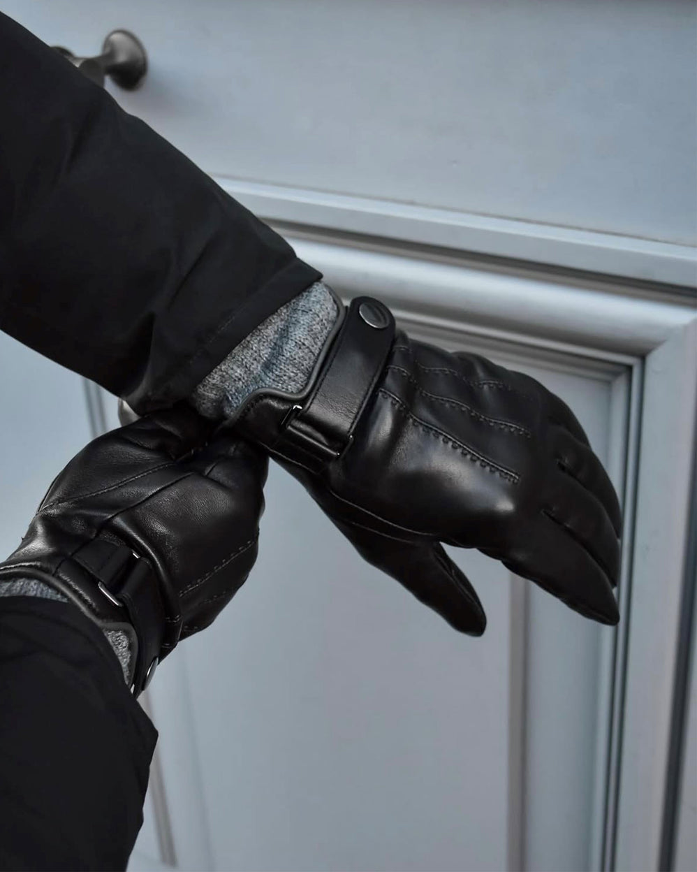Guantes Hombre táctiles cuero puño de tejido Negro - Isotoner