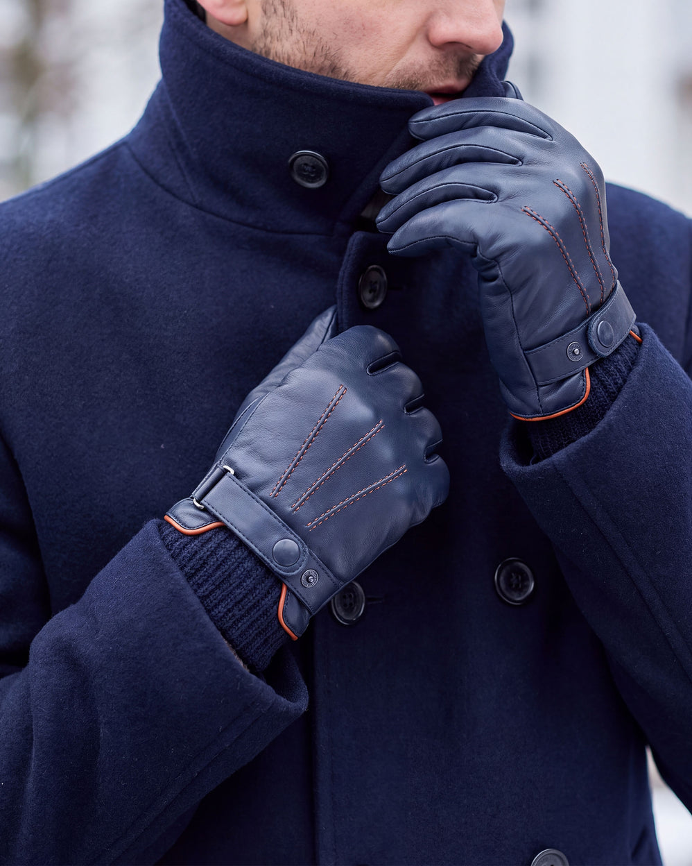 Guantes Hombre táctiles cuero puño de tejido Marino - Isotoner