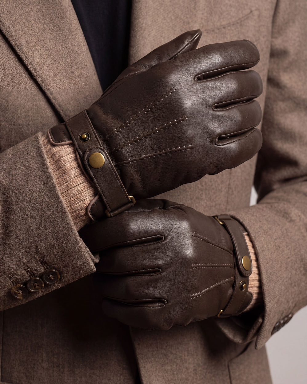 Guantes Hombre táctiles cuero puño de tejido Marrón - Isotoner