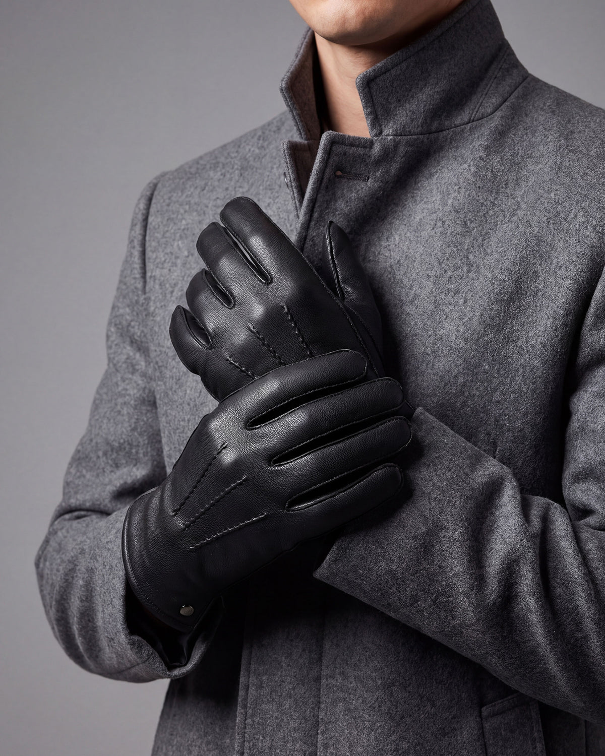 Guantes Hombre cuero Negro 3 varillas