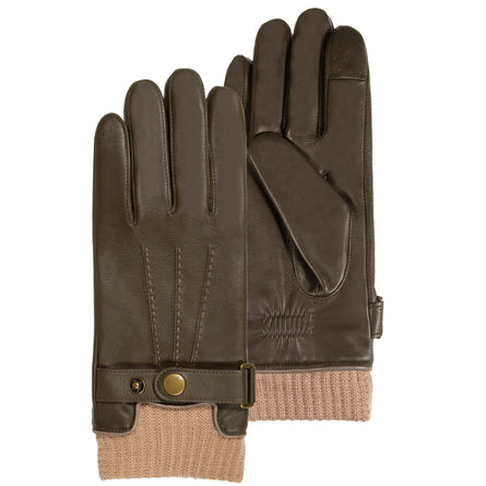 Guantes Hombre táctiles cuero/tejido Caqui - Isotoner