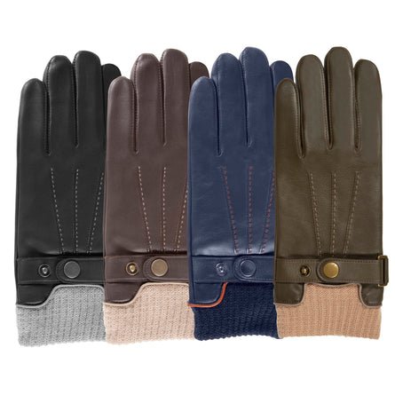 Guantes Hombre táctiles cuero/tejido Caqui - Isotoner