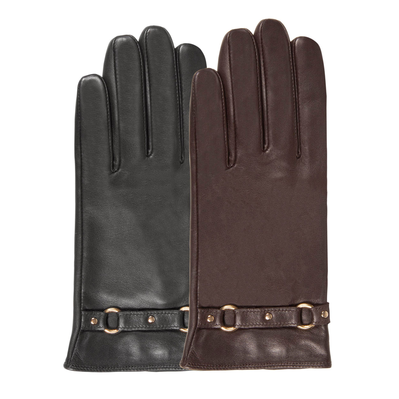Guantes Mujer táctiles cuero anillos Negro