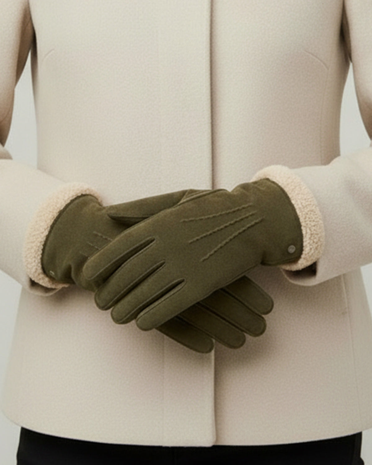 Guantes Mujer cuero ateriopelado forrados Oliva
