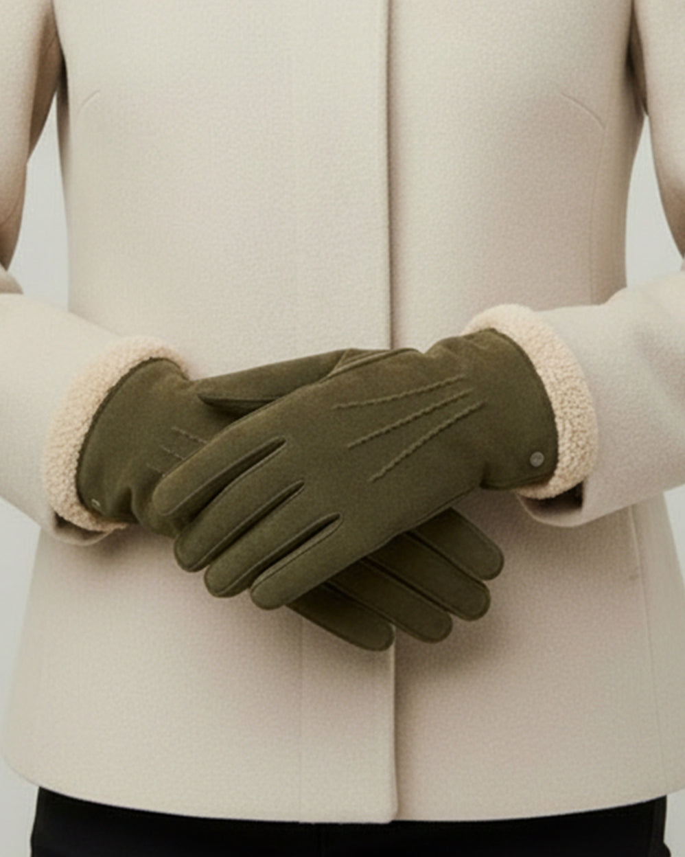 Guantes Mujer cuero ateriopelado forrados Oliva - Isotoner