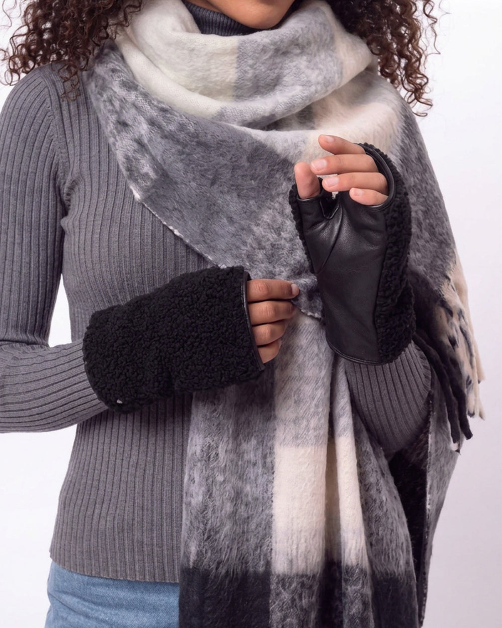 Mitones Mujer Cuero Sherpa/Negro - Isotoner